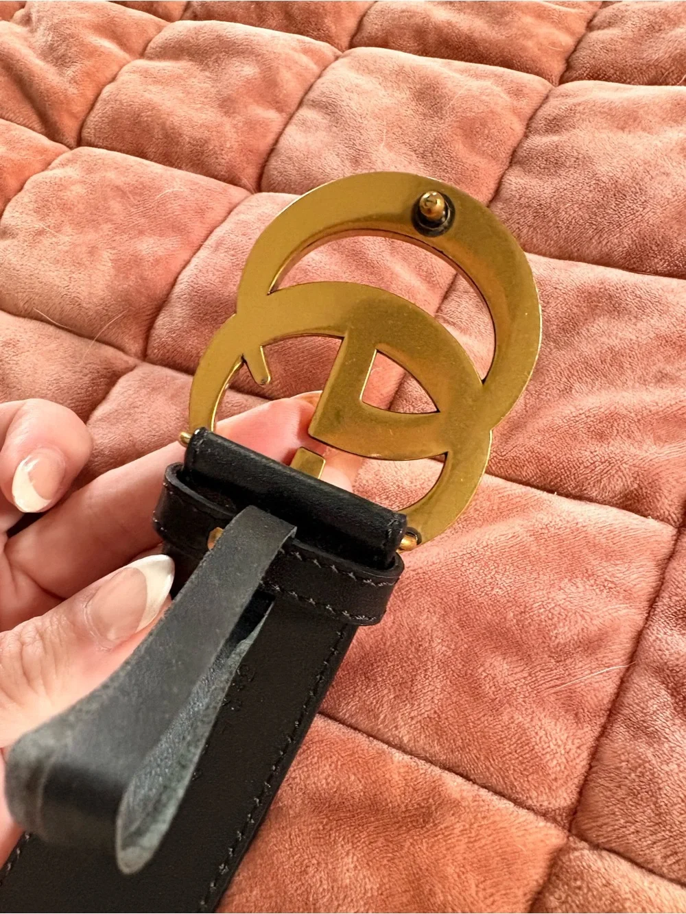 Black Leather Belt with Gold Double-G Style Buckle